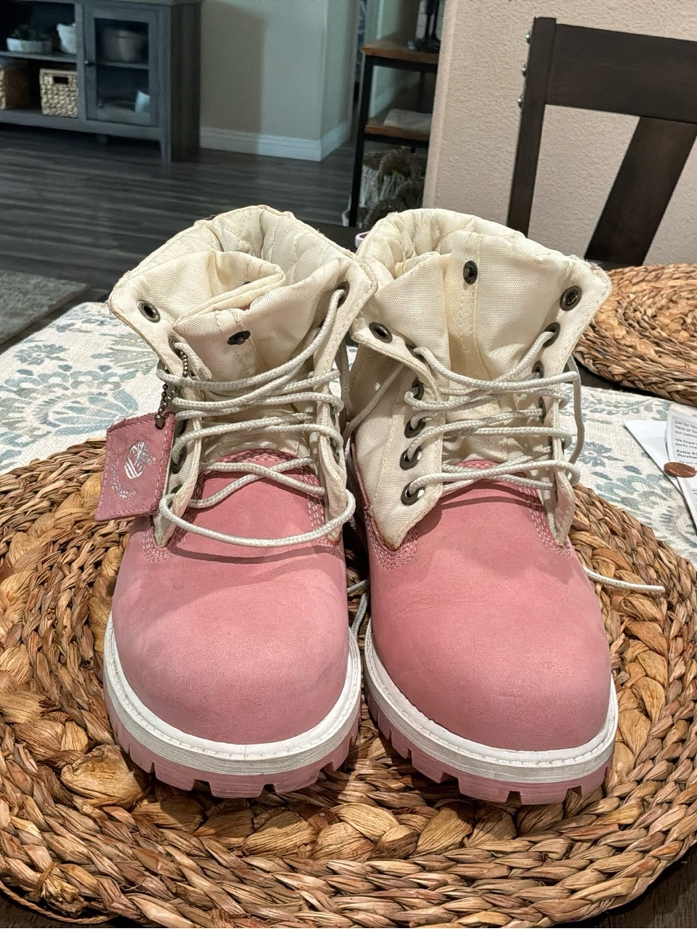 Timberland Kids Pink and Cream Lace-Up Outdoor Boots